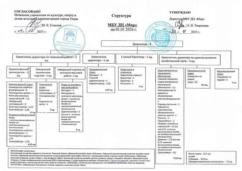 Структура МБУ ДЦ «Мир»